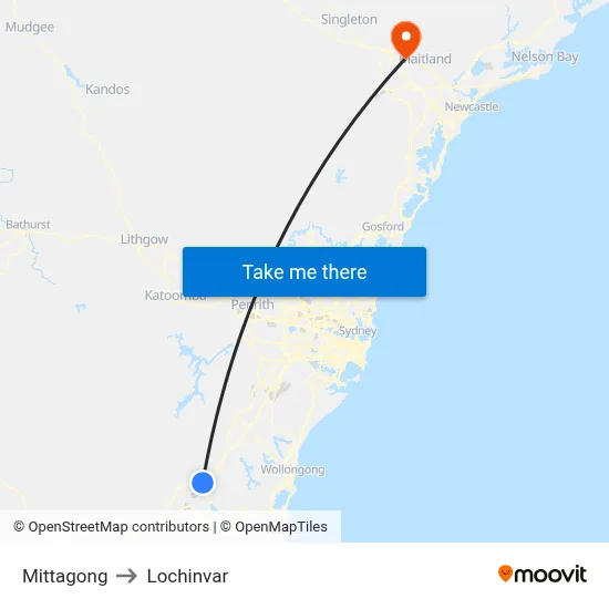 Mittagong to Lochinvar map