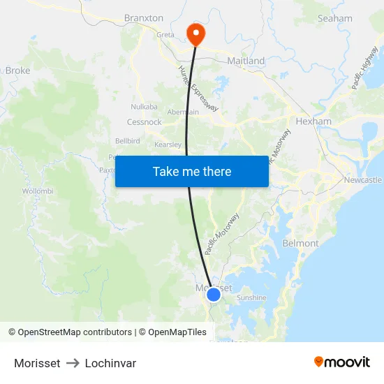 Morisset to Lochinvar map