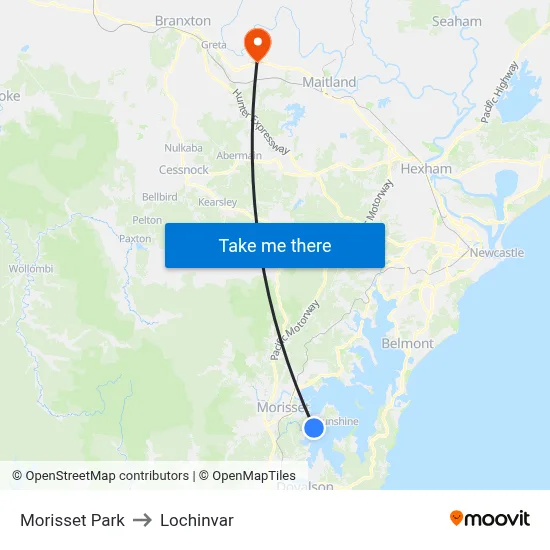 Morisset Park to Lochinvar map
