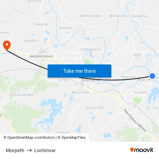 Morpeth to Lochinvar map