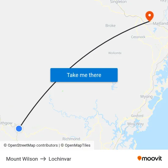 Mount Wilson to Lochinvar map