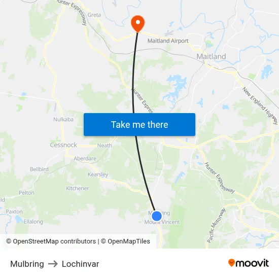 Mulbring to Lochinvar map