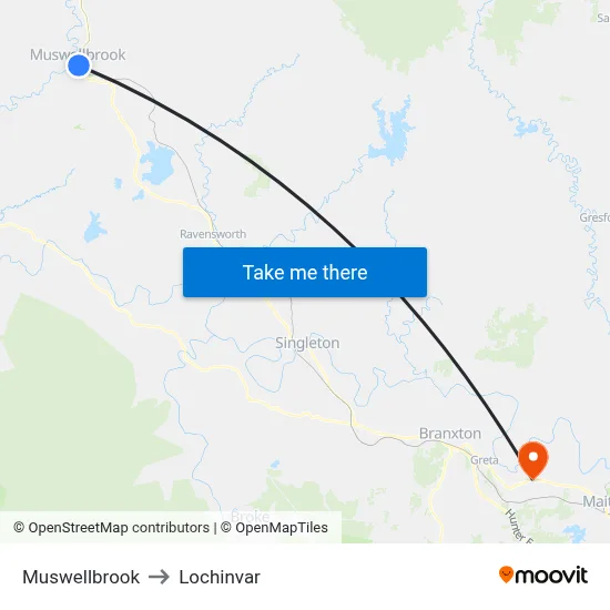 Muswellbrook to Lochinvar map