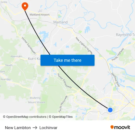 New Lambton to Lochinvar map