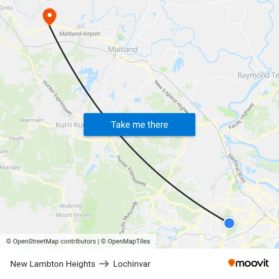 New Lambton Heights to Lochinvar map