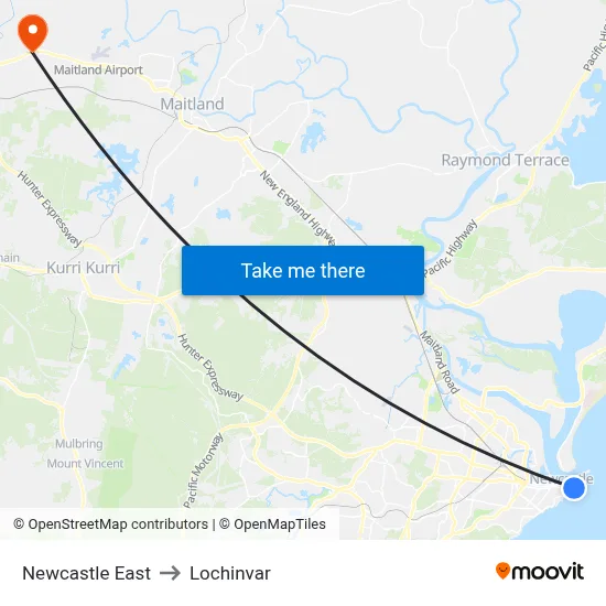 Newcastle East to Lochinvar map