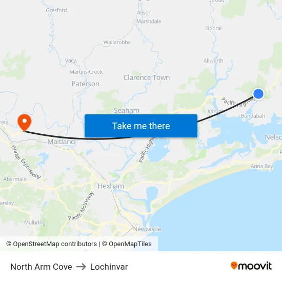 North Arm Cove to Lochinvar map