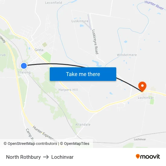 North Rothbury to Lochinvar map