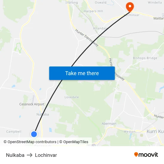 Nulkaba to Lochinvar map