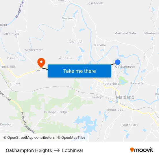 Oakhampton Heights to Lochinvar map