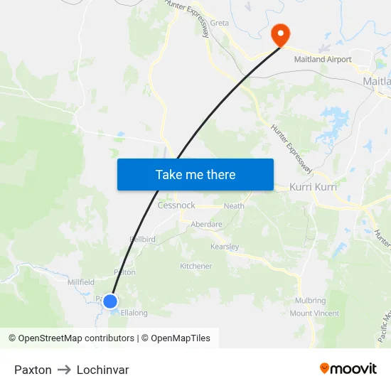 Paxton to Lochinvar map
