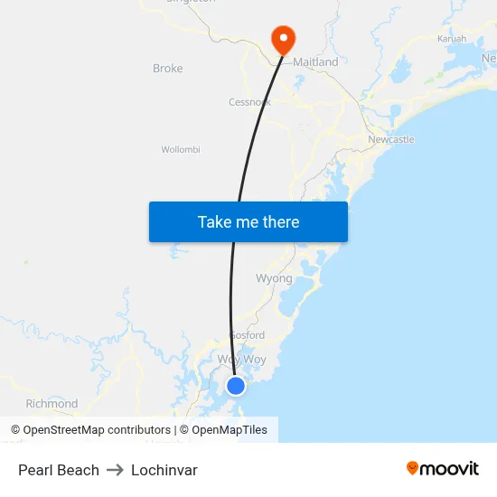 Pearl Beach to Lochinvar map