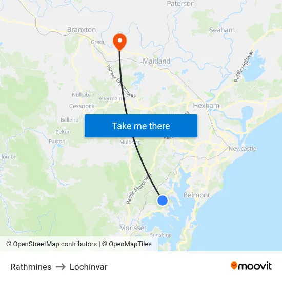Rathmines to Lochinvar map