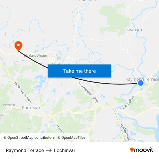 Raymond Terrace to Lochinvar map