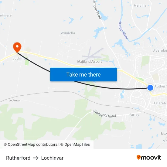 Rutherford to Lochinvar map