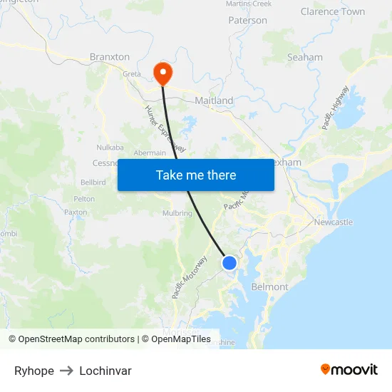 Ryhope to Lochinvar map