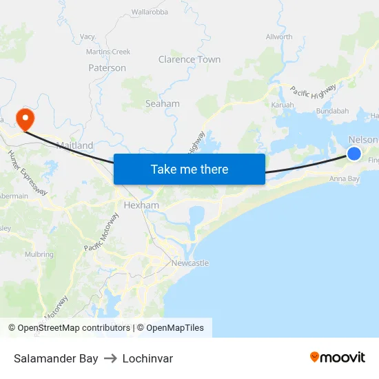 Salamander Bay to Lochinvar map