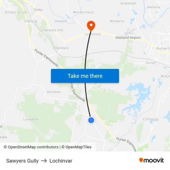 Sawyers Gully to Lochinvar map