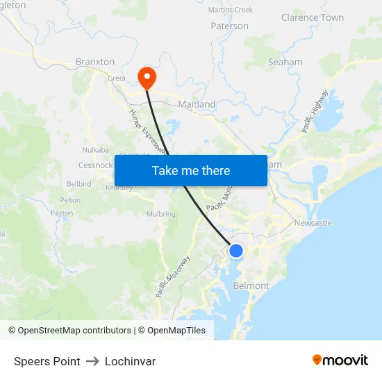 Speers Point to Lochinvar map
