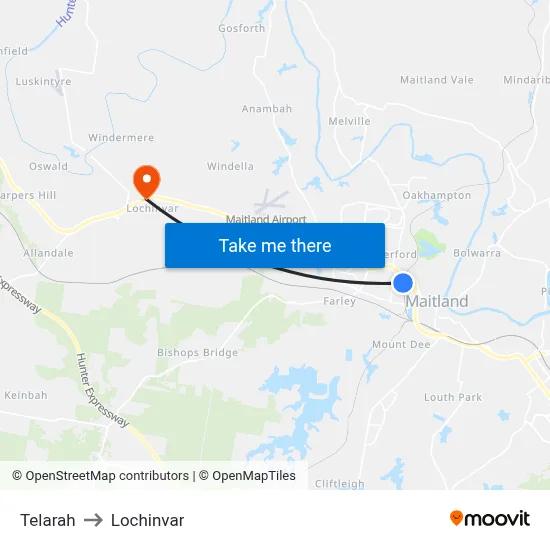 Telarah to Lochinvar map