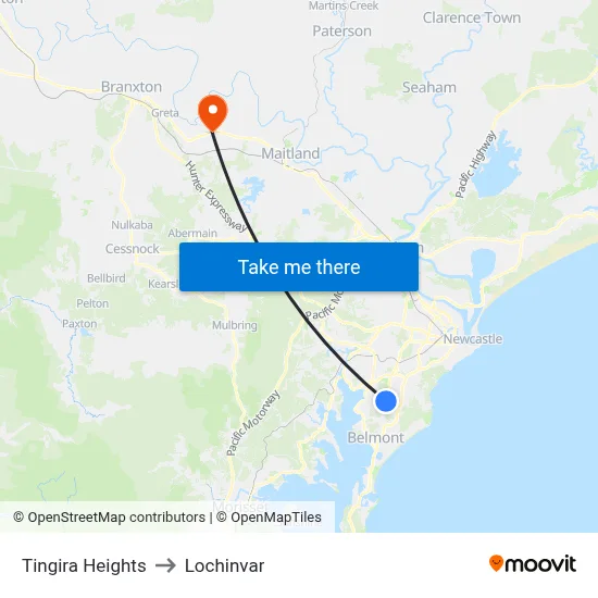 Tingira Heights to Lochinvar map