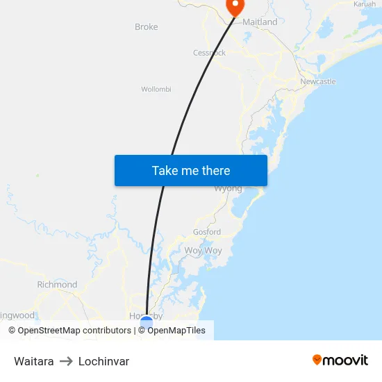 Waitara to Lochinvar map