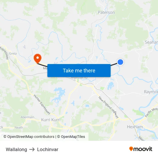 Wallalong to Lochinvar map