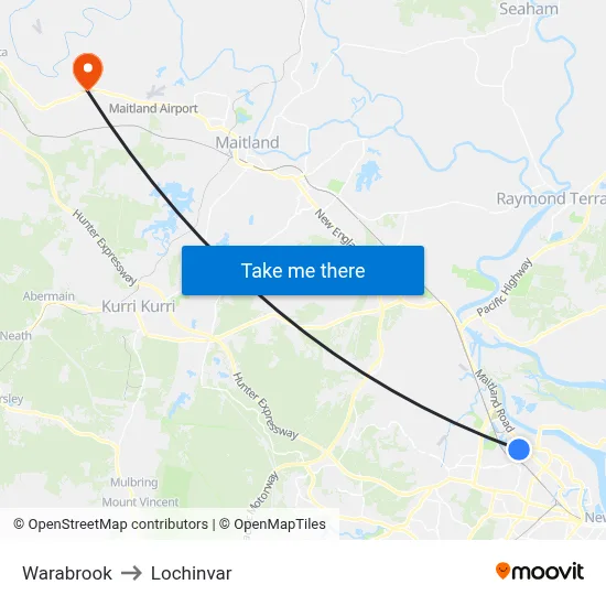 Warabrook to Lochinvar map
