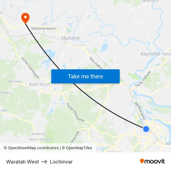Waratah West to Lochinvar map