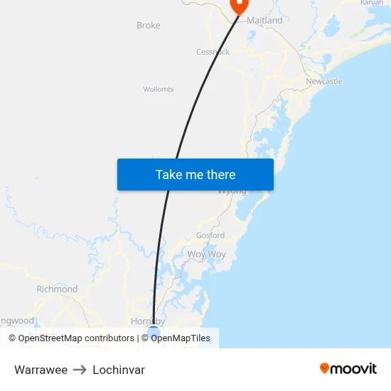 Warrawee to Lochinvar map