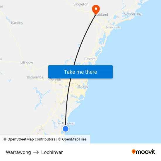 Warrawong to Lochinvar map