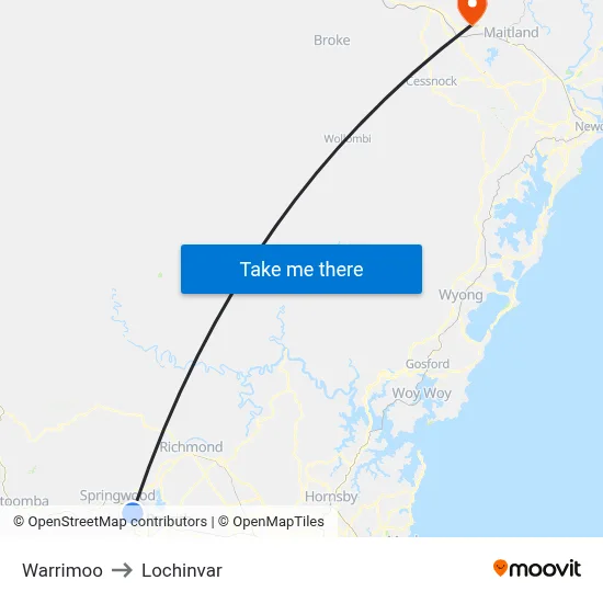 Warrimoo to Lochinvar map