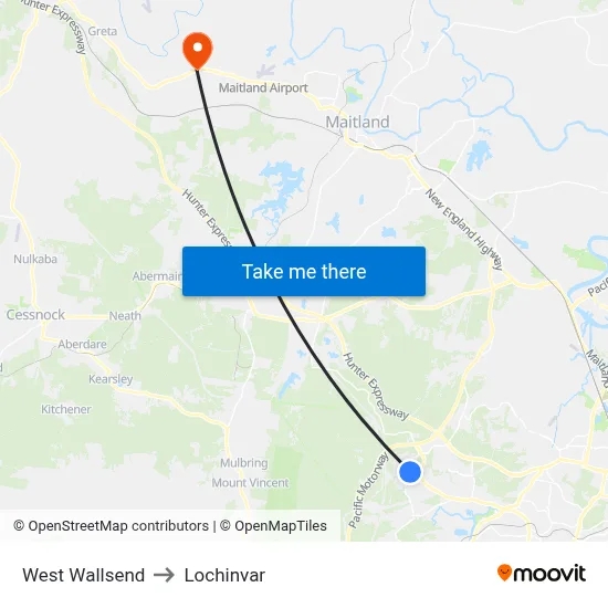 West Wallsend to Lochinvar map
