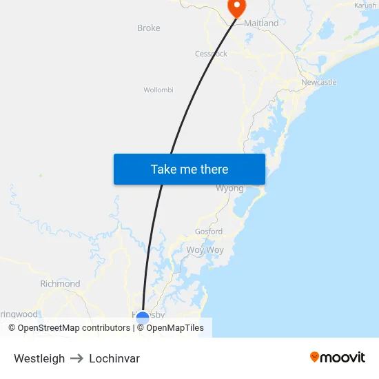 Westleigh to Lochinvar map