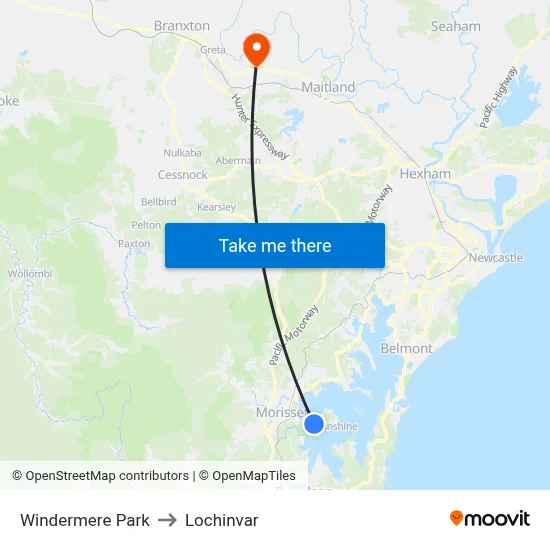 Windermere Park to Lochinvar map