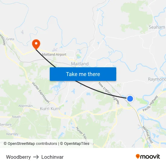 Woodberry to Lochinvar map