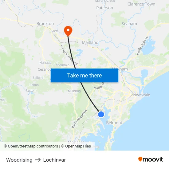 Woodrising to Lochinvar map