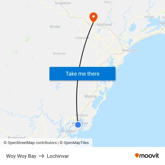 Woy Woy Bay to Lochinvar map