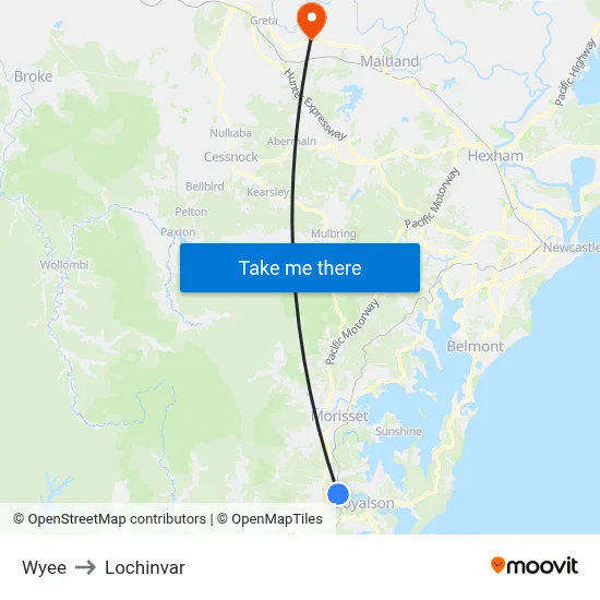 Wyee to Lochinvar map