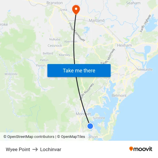 Wyee Point to Lochinvar map