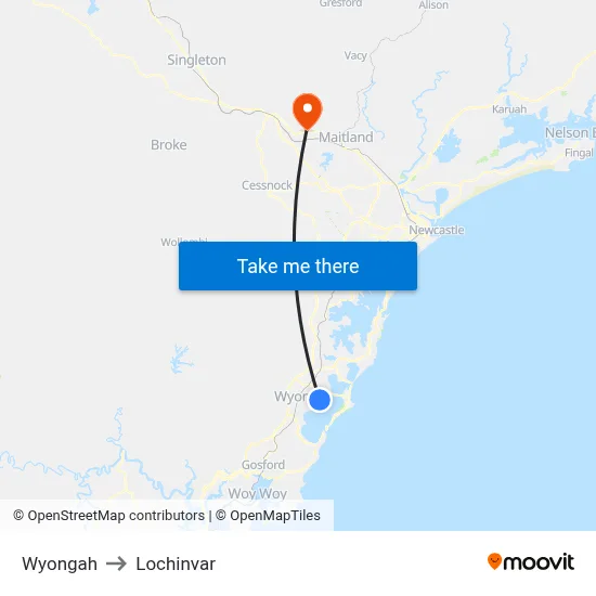 Wyongah to Lochinvar map