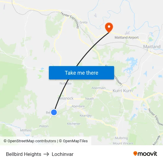 Bellbird Heights to Lochinvar map