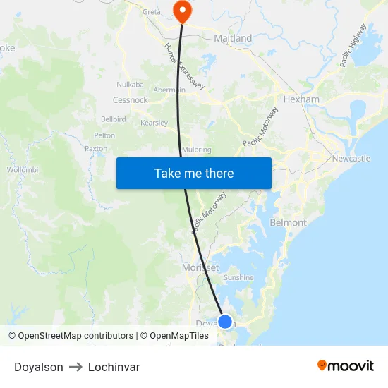 Doyalson to Lochinvar map