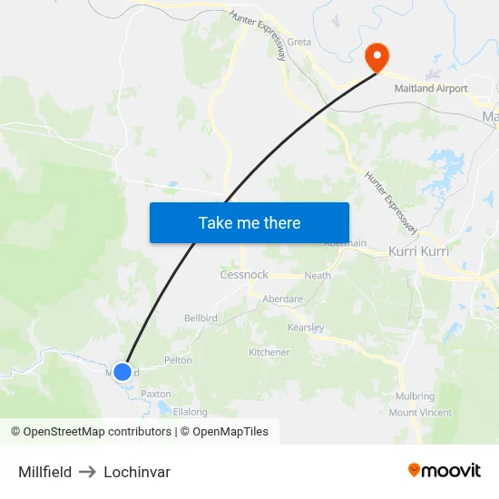 Millfield to Lochinvar map