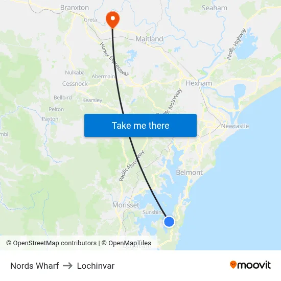 Nords Wharf to Lochinvar map