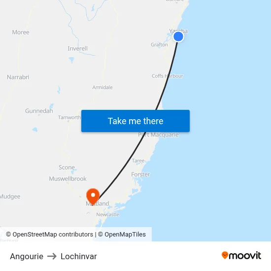 Angourie to Lochinvar map