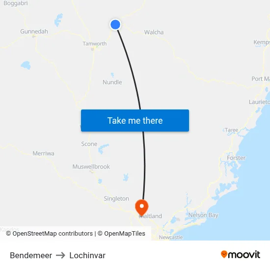Bendemeer to Lochinvar map