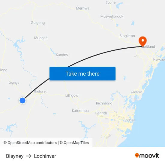 Blayney to Lochinvar map