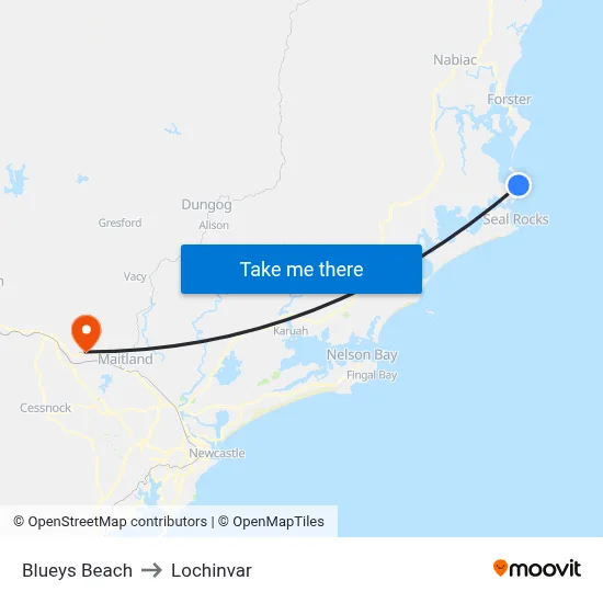 Blueys Beach to Lochinvar map