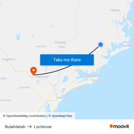 Bulahdelah to Lochinvar map